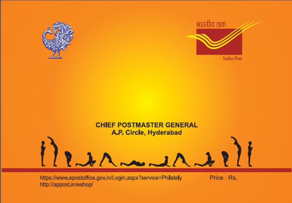 Stamps on Yoga released by Office of Chief Postmaster General AP Circles